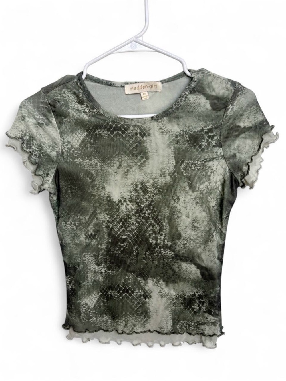 Madden Girl Snakeskin Double Layer Mesh Short Sleeve Top XS Y2K Grunge 90's